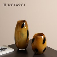 Best west 中古高級(jí)感波點(diǎn)玻璃插花花瓶家居軟裝飾品水培花器批發(fā)