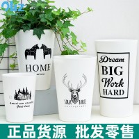 現(xiàn)貨直銷高筒落地花盆INS北歐圖案加高圓形塑料蘭花盆懶人自吸水